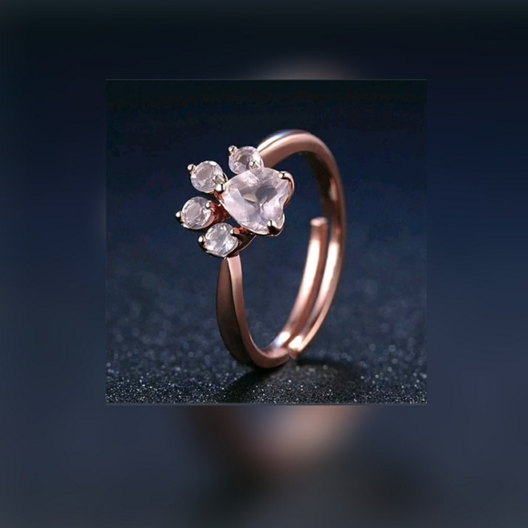 💎💎Sz 6 Adjustable Rose Quartz Paw Print Ring - Picture 2 of 6